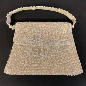 Vintage White Beaded Iridescent Sequin Bag Purse Clutch Wedding Removeable Strap